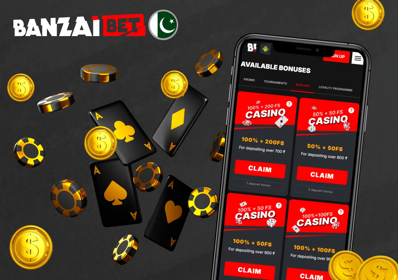 description of Banzaibet casino bonuses for registered users